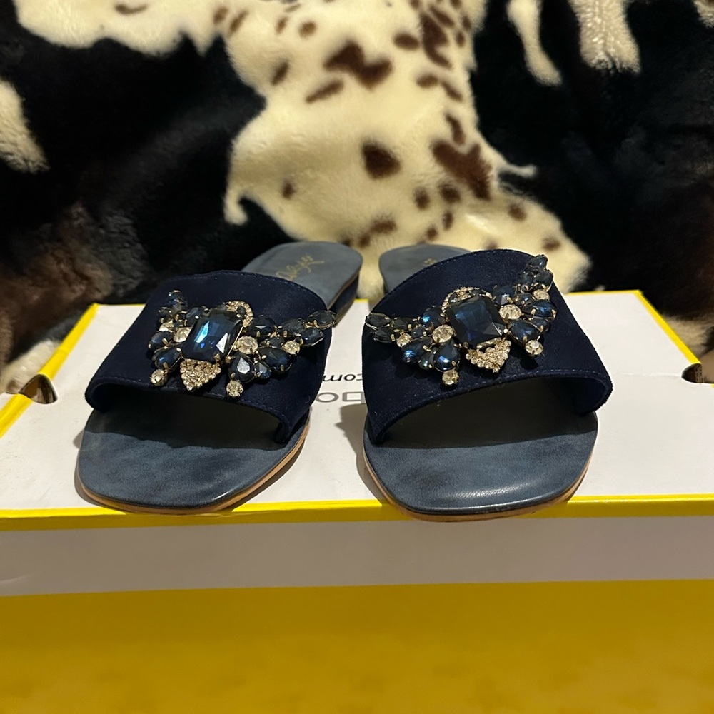 Stylish Navy Embellished Sandals - Picture 2 of 4